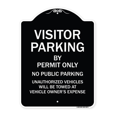 Signmission Designer Series-Visitor Parking By Permit Only No Public Parking Sign, 24" x 18", BW-1824-9871 A-DES-BW-1824-9871